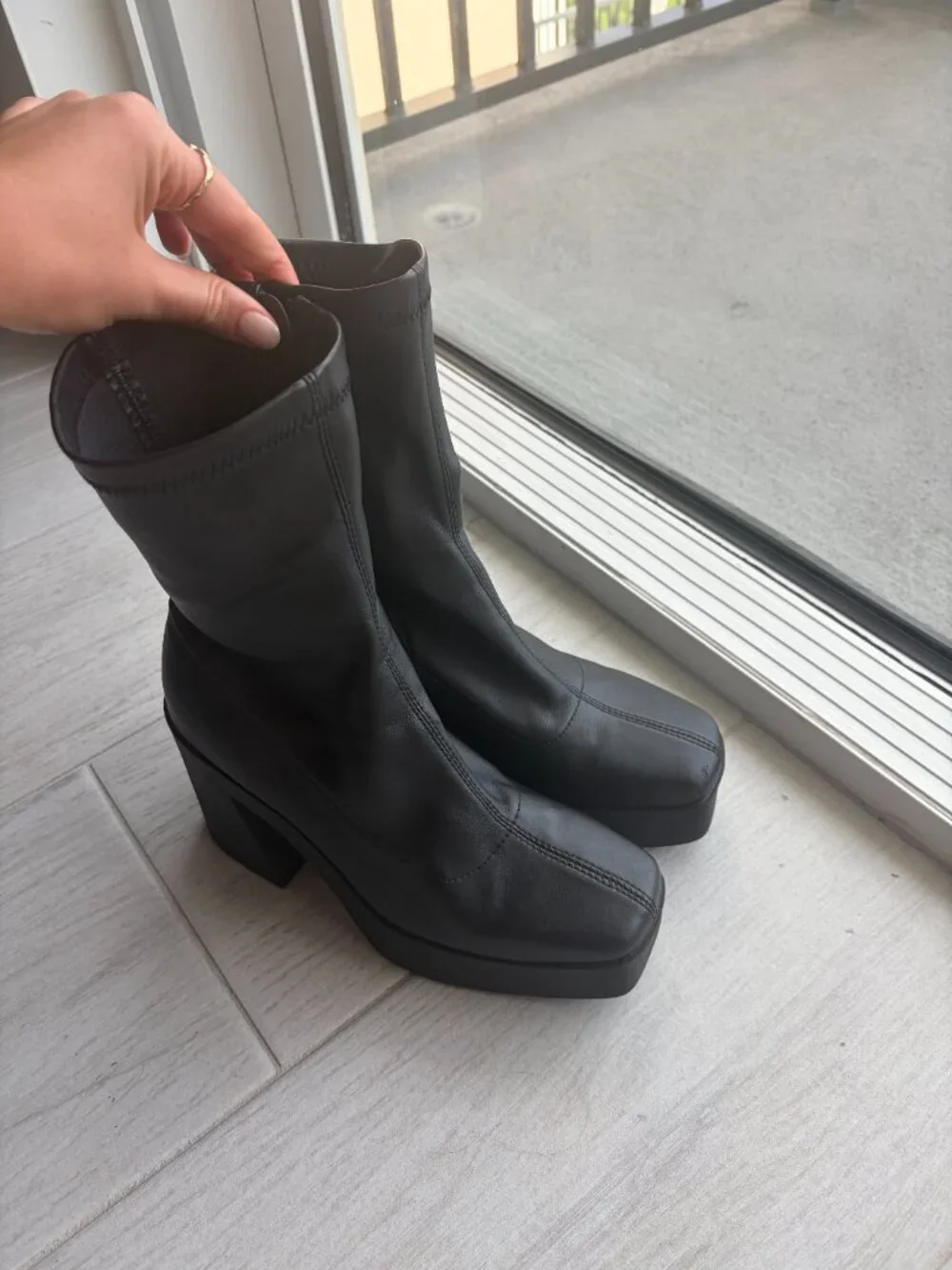 Public Desire Be mine high heeled sock boots in black stretch